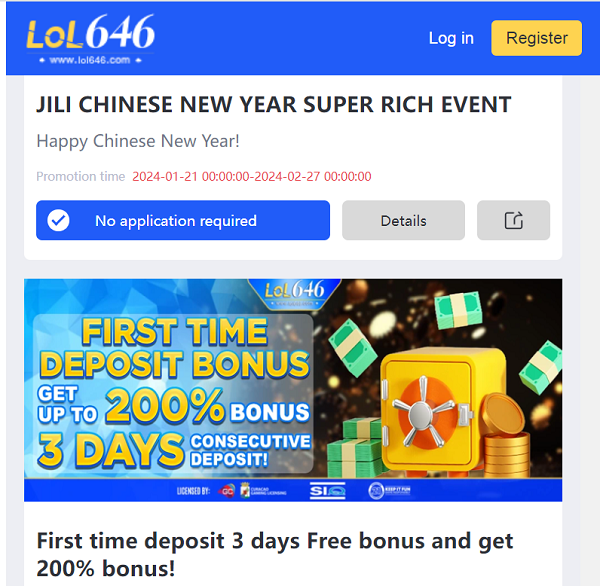 lol646 first time deposit bonus get up to 200% bonus in 3 days consecutive deposit 