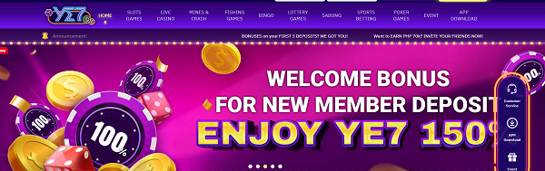 Online casino and sportsbook welcome bonus for new member enjoy at ye7 150 php