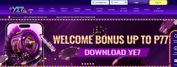 What online casino accepts cash App? signup to ye7 and claim welcome bonus up to 777 php